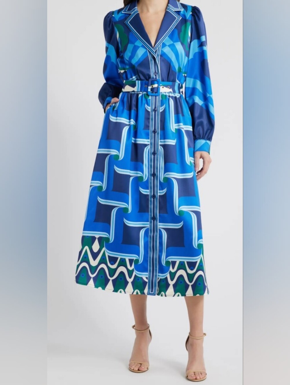 CIEBON Jessenia Print Long Sleeve Midi Shirtdress